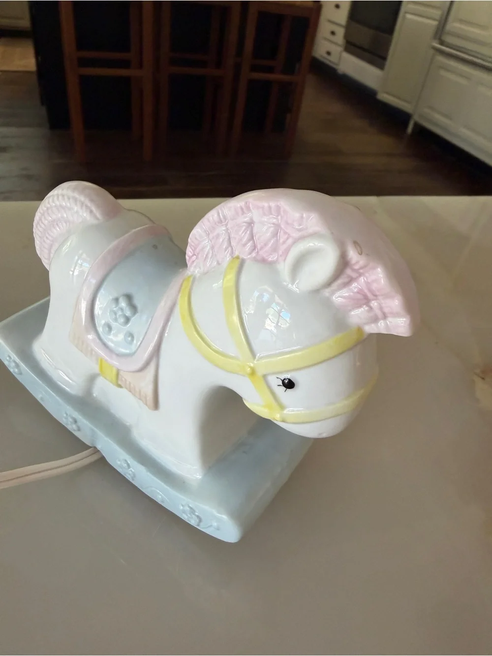 Enesco Ceramic Rocking Horse Night Light in White with Pink Accents